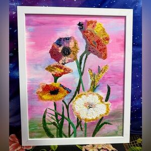 Wild Flowers Original Painting Poppies Cottagecore